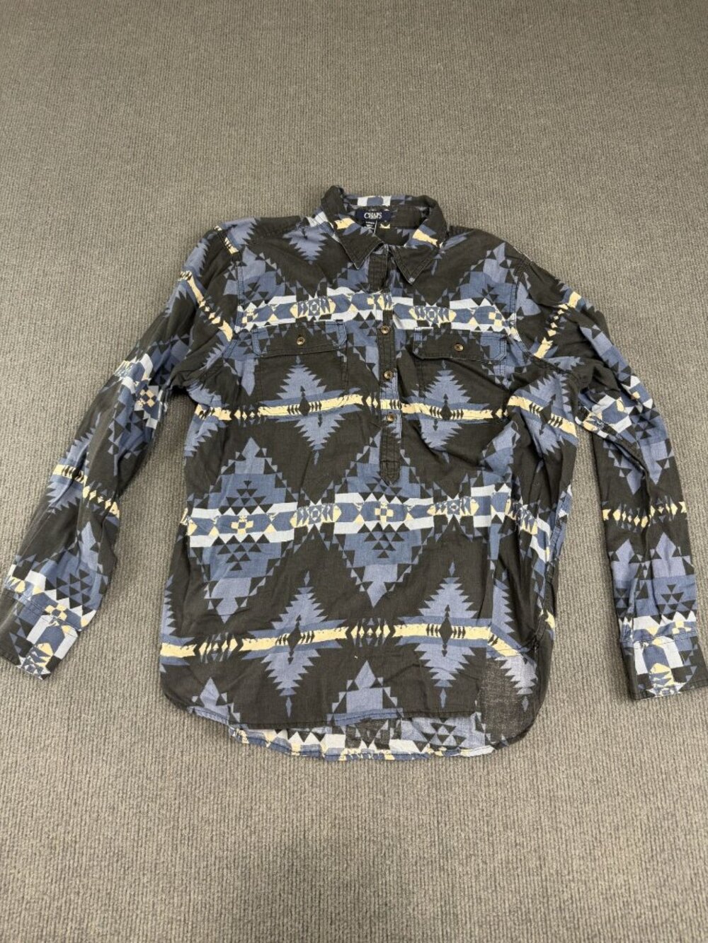 Chaps Womens Aztec Print Long Sleeve Button-Up Shirt XL